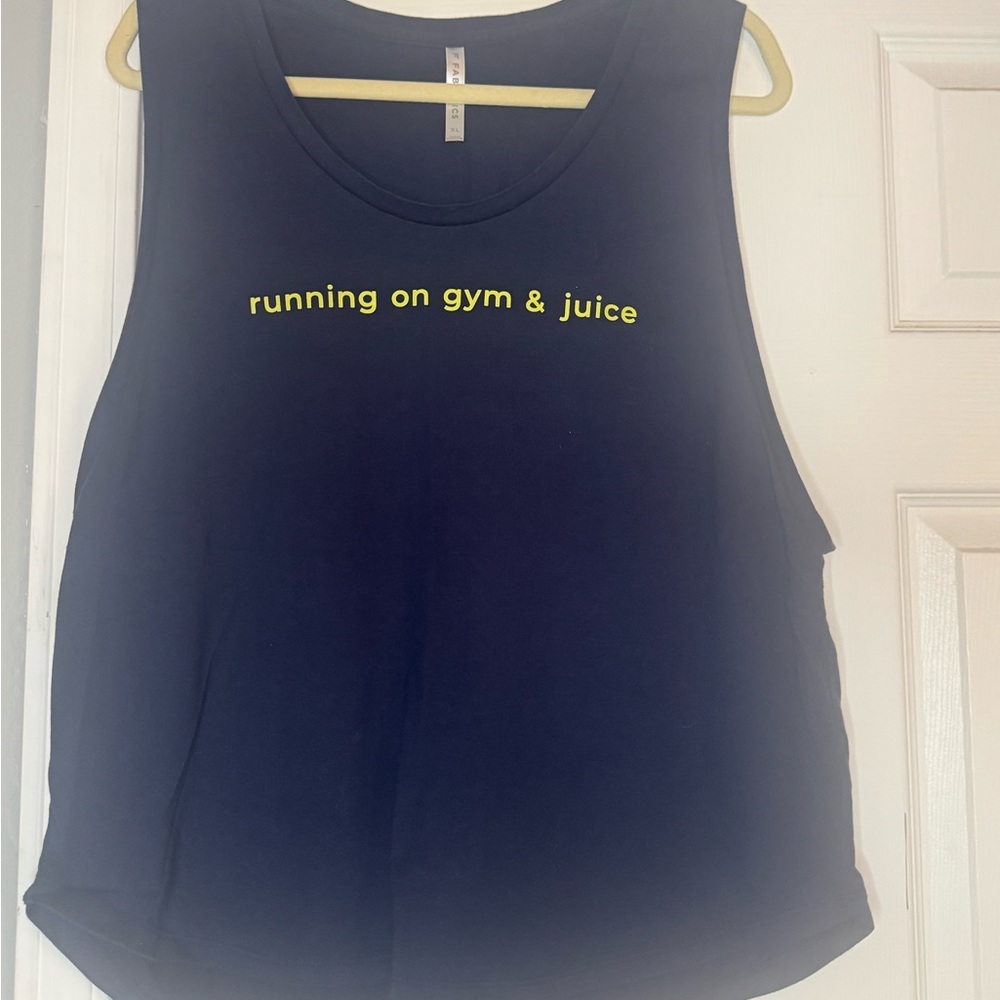Fabletics Navy Tank Top with Neon Yellow Text
